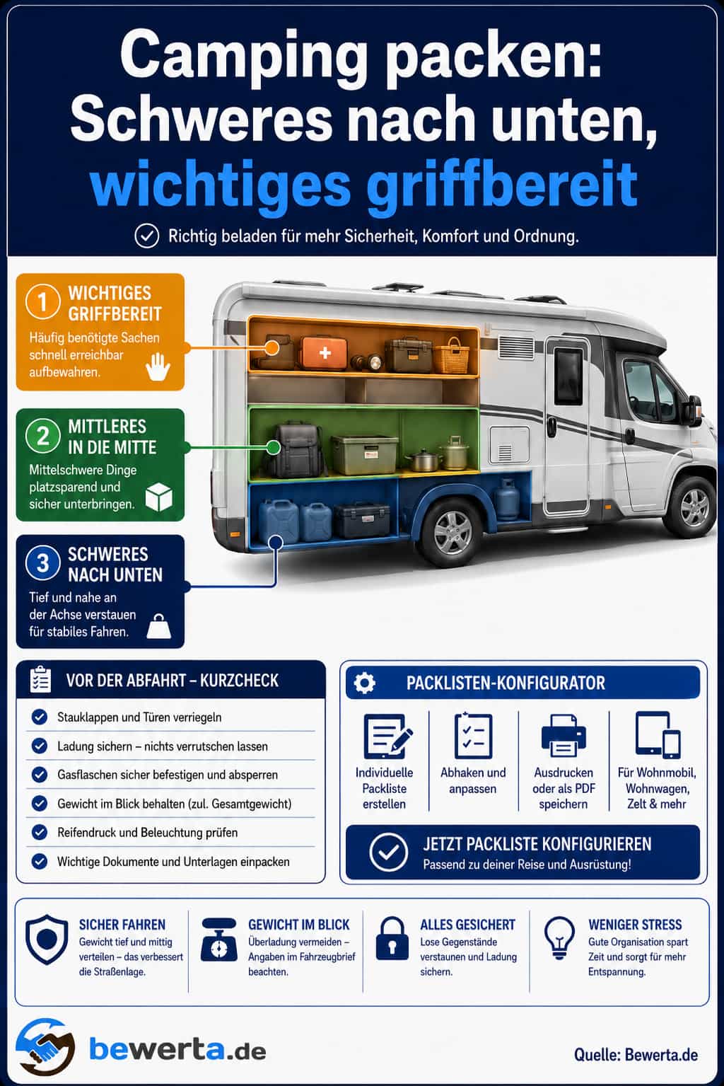 Camping richtig packen: Schweres nach unten und wichtiges griffbereit verstauen